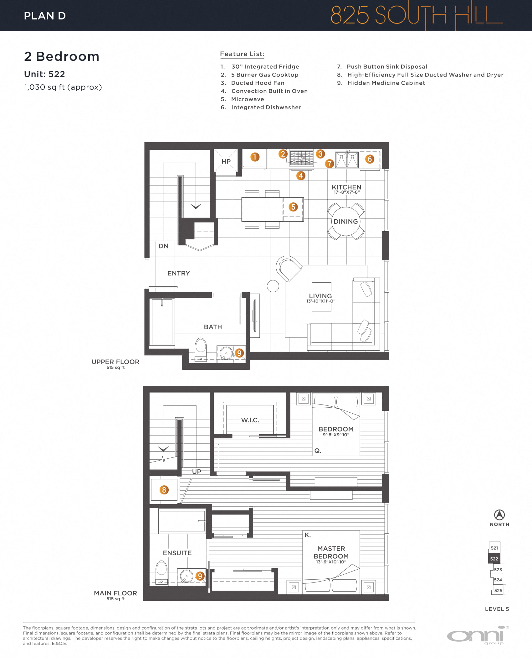 Floor plan for 2 beds, 2 baths, 1030 sqft